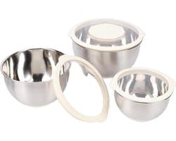 Mengkommen Set - Keukenkommen Roestvrij Staal - Maaltijden Voorbereiden - Met Rasp Opzetstukken - 1.5L 3L 5L - Beige