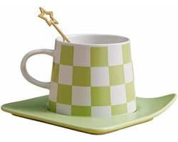 Cappuccino kopjes met schotel - Espresso mokken - Koffie serveren - Verhoogde rand schotel - 240 ml inhoud - Groen