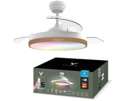 Varin® Smart Plafondventilator met LED verlichting RGBW - Wit/Lichthout - Tuya Wifi - Ø 50cm/108cm - Super stil - Smart lamp - Plafondlamp slaapkamer - Plafonniere woonkamer - Plafondlampen - Plafond lamp bamboe - Verlichting kinderkamer - Ventilator