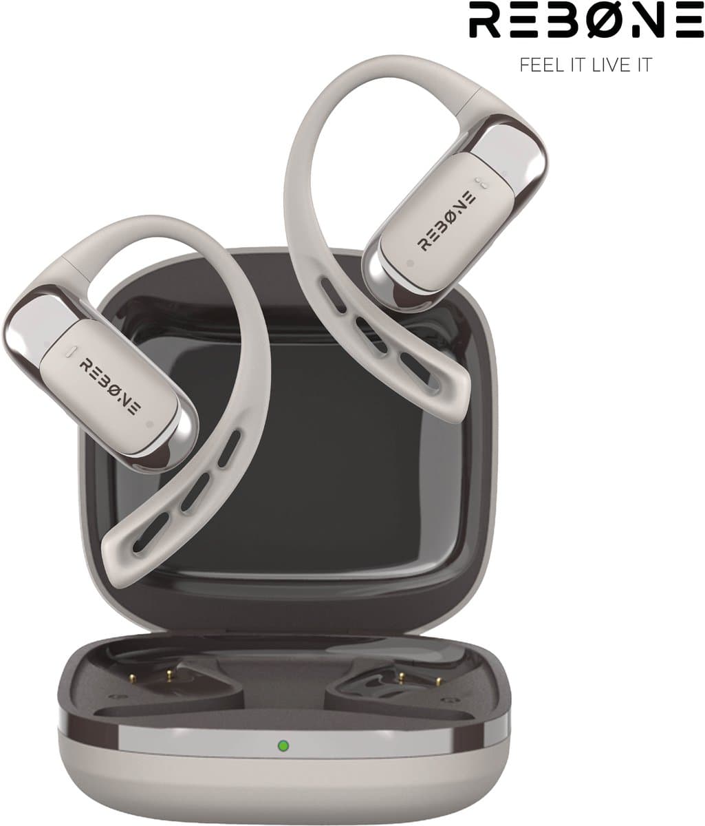 REBØNE® AERO Sport Oortjes - Oordopjes Draadloos - Bone Conduction Headphone - Open ear - Earbuds Wireless - Draadloze Koptelefoons - Bluetooth Koptelefoon - USB C - Waterdicht - Grijs / Zilver — afbeelding 1