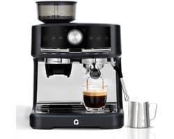 Sello! espressomachine – koffiemolen – melkopschuimer – cappuccino – latte – verse bonen – 30 maalstanden – 1350W - RVS