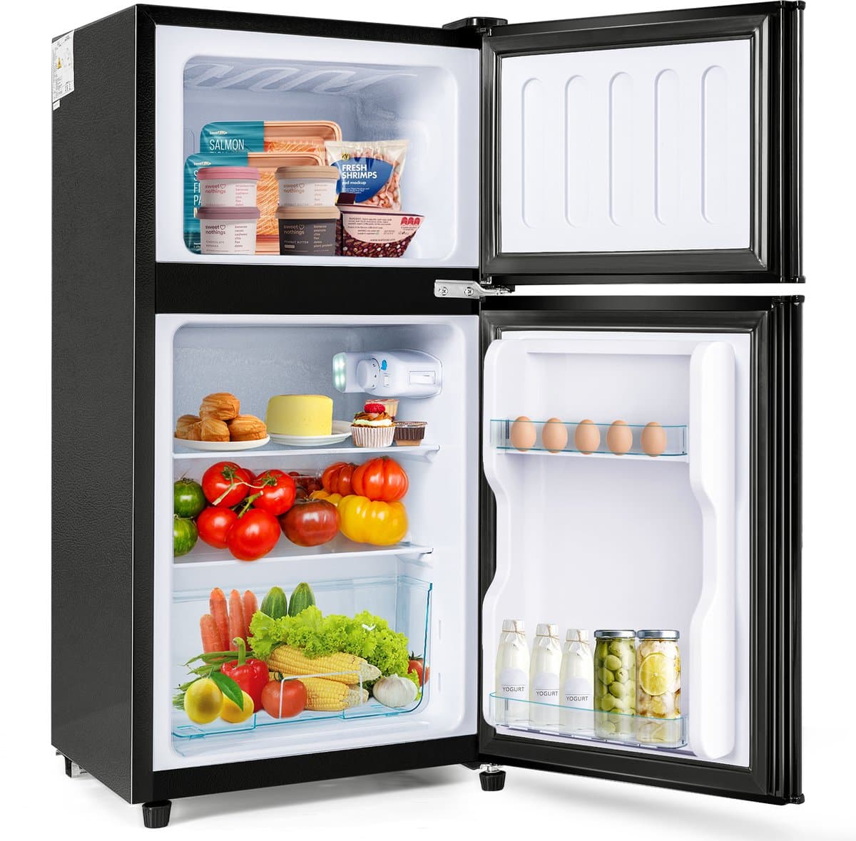 Koel-vriescombinatie zwart - Kleine koelkast - Dubbele deur - 7 standen - 60 liter - Voor kantoor en woonkamer - 86,8x45,5cm - Zwart — afbeelding 1
