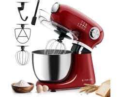 Swiss Haus® KM1905 Keukenmachine – 1000W Keukenrobot – 5L RVS Mengkom met Handgreep – 12 Snelheden – Retro Design – Multifunctionele Keukenmixer met Accessoires - Rood