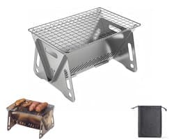BBQ-grill - Roestvrijstalen BBQ-grill - Houtskool BBQ-grill - Mini BBQ-grill - Buiten BBQ-grill - Draagbaar - Opvouwbaar - Inclusief opbergtas - 27*16*13 cm - Geschikt voor kamperen, terrassen, buiten, enz. - Zilver