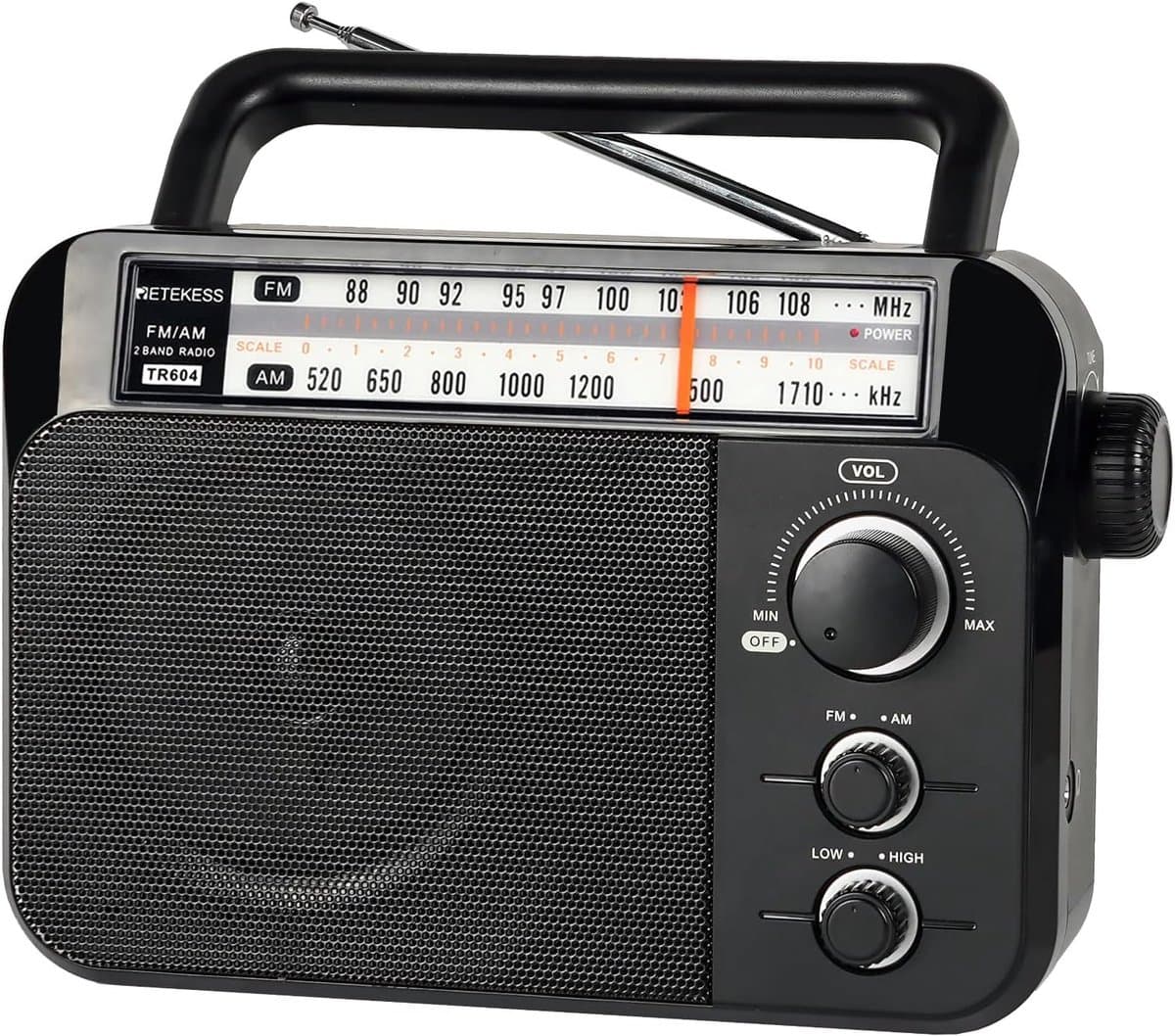 Noodradio - Retekess Draagbare radio - Werkt op batterijen en op Netstroom - Retro radio - FM radio - Keukenradio - Noodradio Denk Vooruit - Handvat - Koptelefoonaansluiting - Zwart (TR604)- Vaderdagcadeau — afbeelding 1