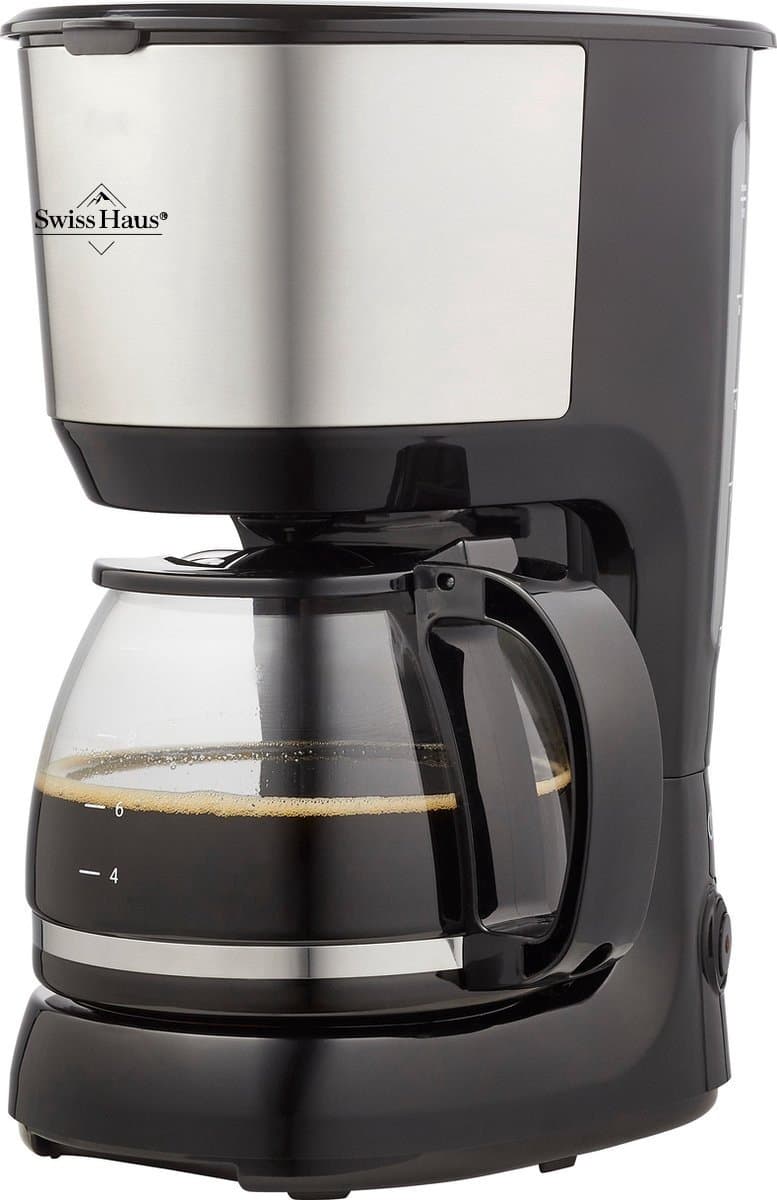 Swiss Haus® CM2212 Koffiezetapparaat – Filterkoffie - 1.25L Glazen Kan – 750W – Anti-Drup – Herbruikbaar Filter – Warmhoudfunctie – 10 Koppen - Zwart/RVS — afbeelding 1
