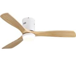 Plafondventilator Met Lamp - Stille ventilator - 3 ABS Bladen - Ø 52 inch - Dimbare lamp met 3 lichtstanden - 6 standen voor de windkracht - Met Afstandsbediening - LED's Light - Wit