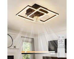 Glitzerlife - Plafond ventilator met verlichting - Stille plafondventilator - Dimbaar 3000-6500K - Nachtlichtmodus - Timerfunctie - Modern Metaal PC Ø34cm - Zwart