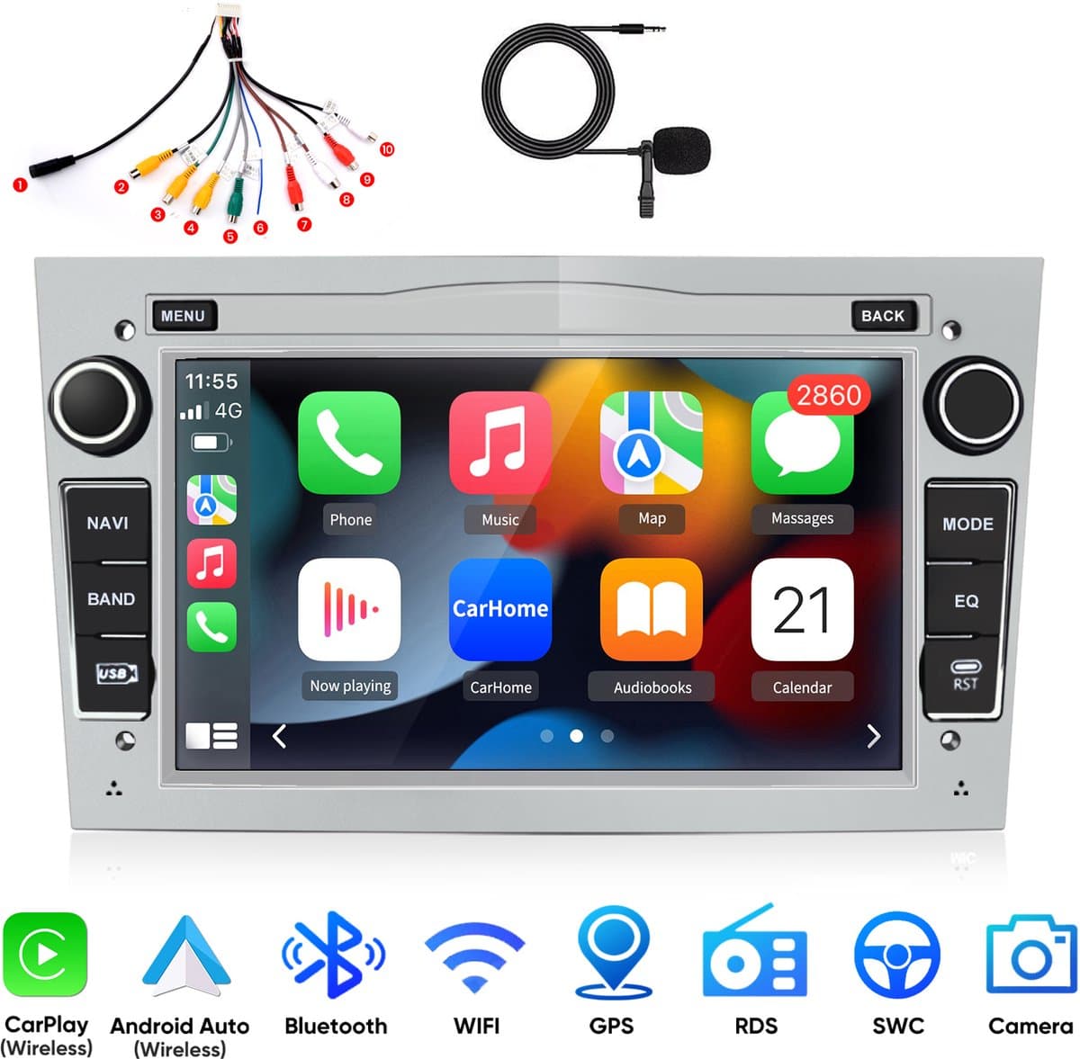 Junsun Plug & Play Android 15 Autoradio Geschikt Voor Opel Astra H Corsa C D Vectra C Zafira, Draadloze CarPlay & Andriod Auto, GPS Navigatiesystem, Bluetooth, 7 inch HD Touchscreen, Subwooferkabel, 2GB+64GB, WIFI, DSP, USB, Quad-core processor — afbeelding 1