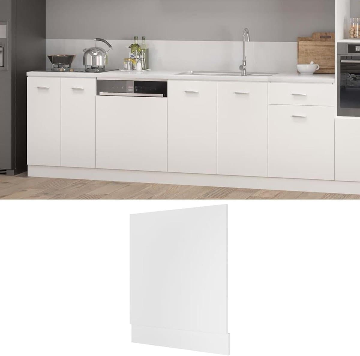 Vaatwasserpaneel - Keukenfront - Keuken Integratie - Hoogwaardig Hout - 59.5 x 3 x 67 cm - Wit — afbeelding 1