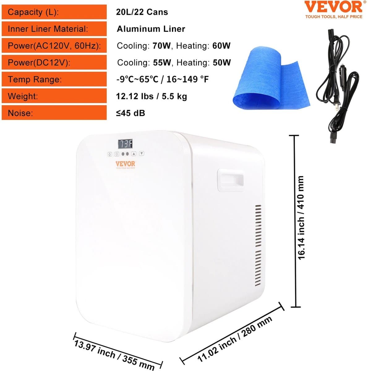 Wildor® Mini Koelkast - Koel/Verwarm kast, -9°C tot 65°C - Vrijstaand - 20 Liter - 3 Schappen - Compacte Drankkoelkast - Praktisch (draagbaar) - Wit Frame - Wit - 12Volt - Auto, Kamperen, Outdoor, Slaapkamer - Stille koelkast <45db — afbeelding 1