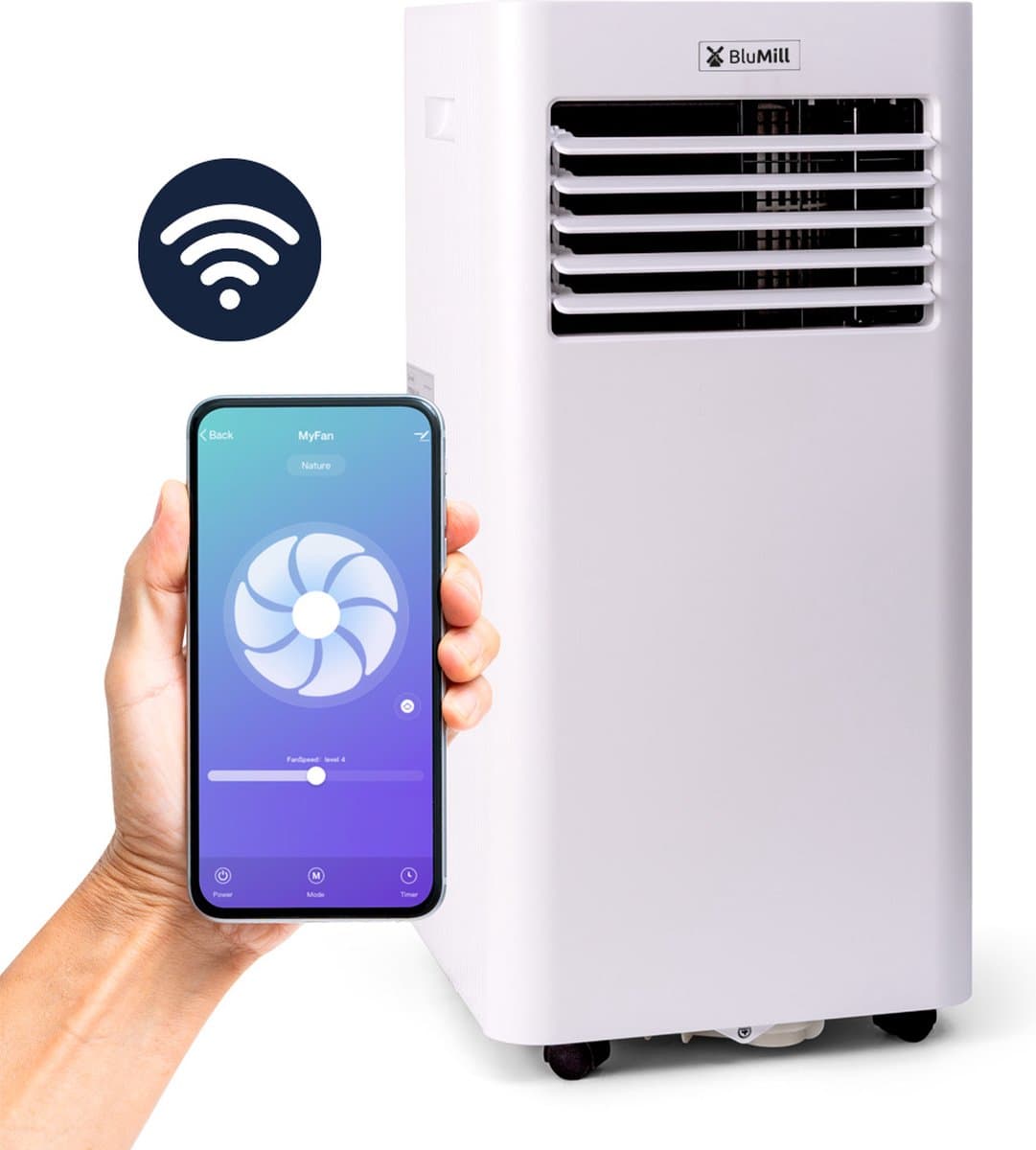 BluMill Smart Airco - Mobiele Airco met Wifi - 9000 BTU - Airconditioning - Geschikt voor Ontvochtiging - op Wieltjes - incl. Raamafdichting Kit — afbeelding 1