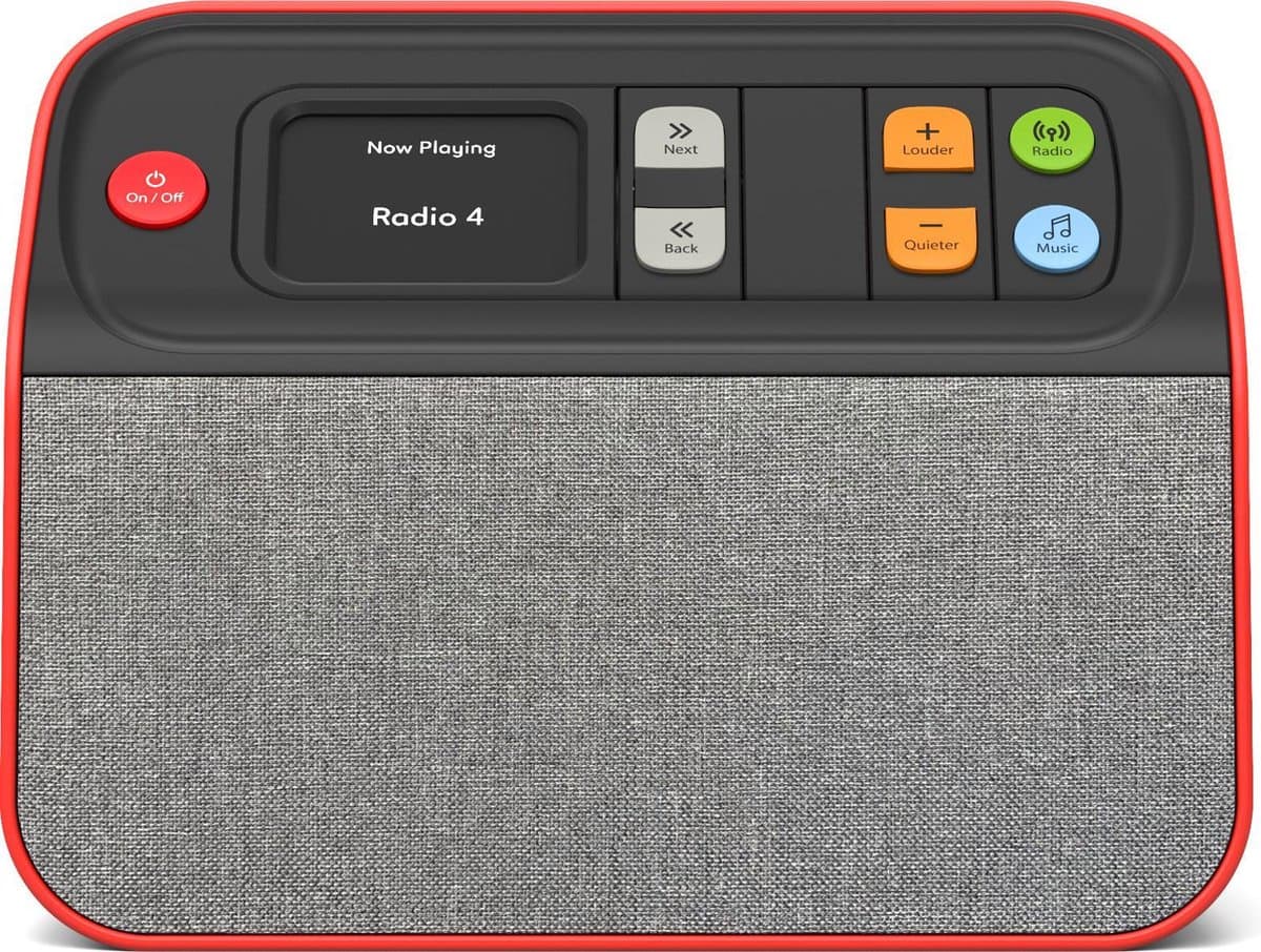 BBrain Dementie DAB+ Radio - Speciaal voor Senioren en Ouderen met Dementie - Zeer Makkelijke Bediening - Zelfstand Muziek luisteren - Geen verwarrende Technologie - Verander Gebruikerspaneel naar Behoefte tot Bediening met slechts één Knop - Rood — afbeelding 1