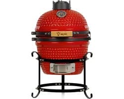 Kamado Barbecue – Keramische Grill – Houtskool Barbecue – Rookoven – Mini Grill – Diameter 32 cm – Thermometer In Deksel – Houten Handvatten – Rood