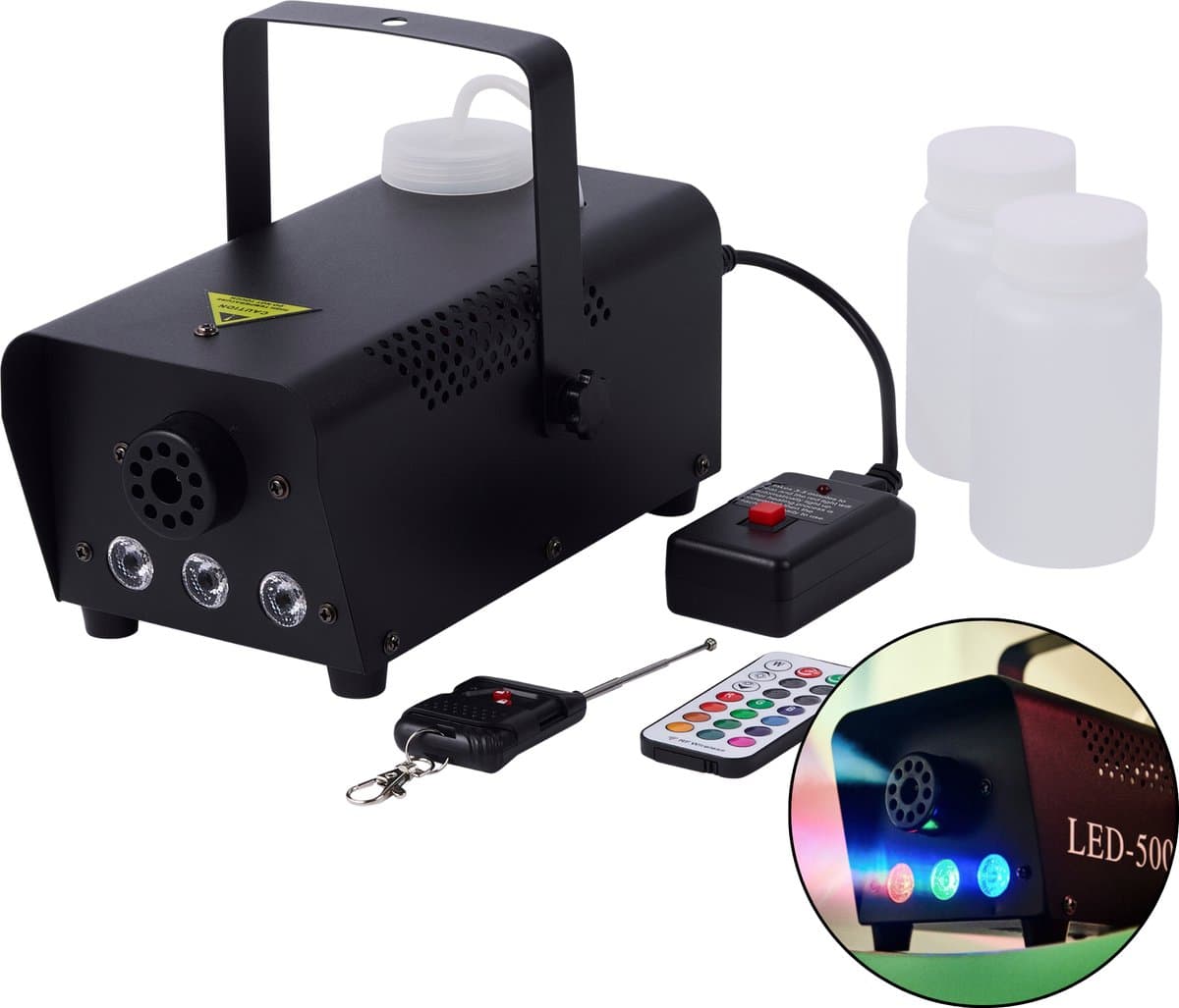 Lighto | Rookmachine met RGB LED | 500W | Inclusief 2x 250ml rookvloeistof & afstandsbediening | 7 kleuren | Zwart — afbeelding 1
