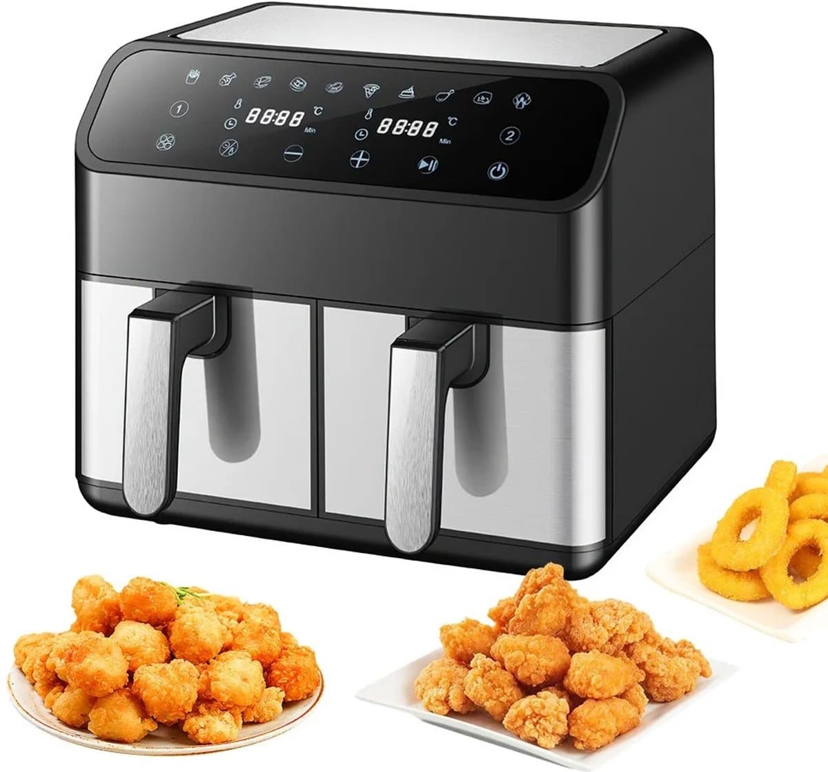 Sensova - Airfryer 8L met Dubbele Lades 2000W – Heteluchtfriteuse met 2×4L Onafhankelijke Manden, 10 Automatische programma’s - LED Touch Bediening - Temperatuur 80–220°C - Vaatwasserbestendig — afbeelding 1