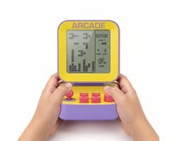 Retro Spelcomputer Blokkenspel - 26 Spelletjes - Speelgoed Voor in de Auto - Mini Arcade Game Console voor Kinderen - Puzzel Speelgoed - Reisspelletjes Kinderen - Cadeau voor Jongens en Meisjes - Vakantie - 6+ Jaar - Paars en Geel - Silvergear