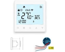 Thermostaat inbouw WiFi touchscreen wit | 4-draads 230V 3A | Programmeerbaar dag/week | Tuya Smart Life, Google Home, Alexa