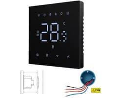 Slimme thermostaat | Wifi inbouwmodel voor watergedragen vloerverwarming | Appbediening en touchscreen | NTC-sensor | Zwart