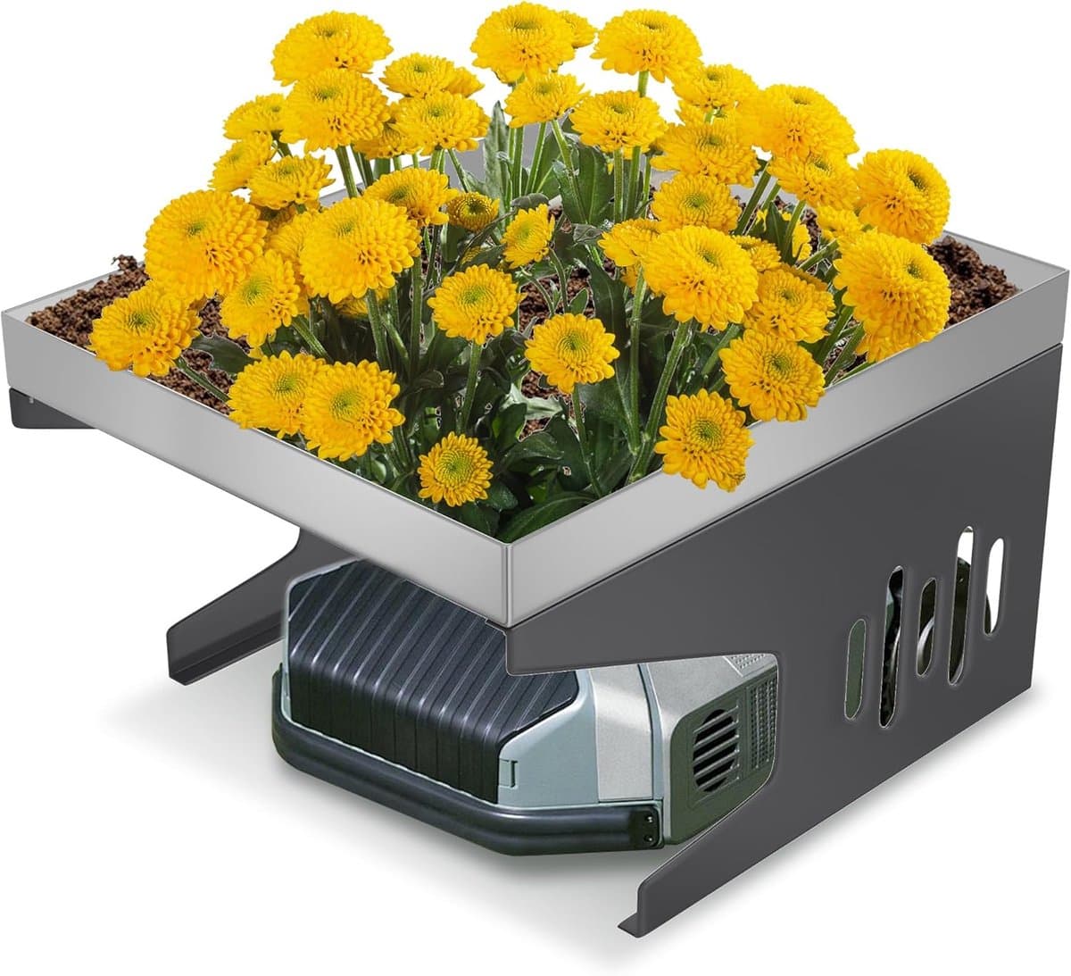 Robotmaaiergarage Dakoverkapping met plantenbak & stabiele metalen standaard 70x60x42,5 cm Regenbescherming & UV-bescherming Grasmaaier Carport Weerbestendige afdekkingen voor robotmaaiers (zilver) NAIZY — afbeelding 1