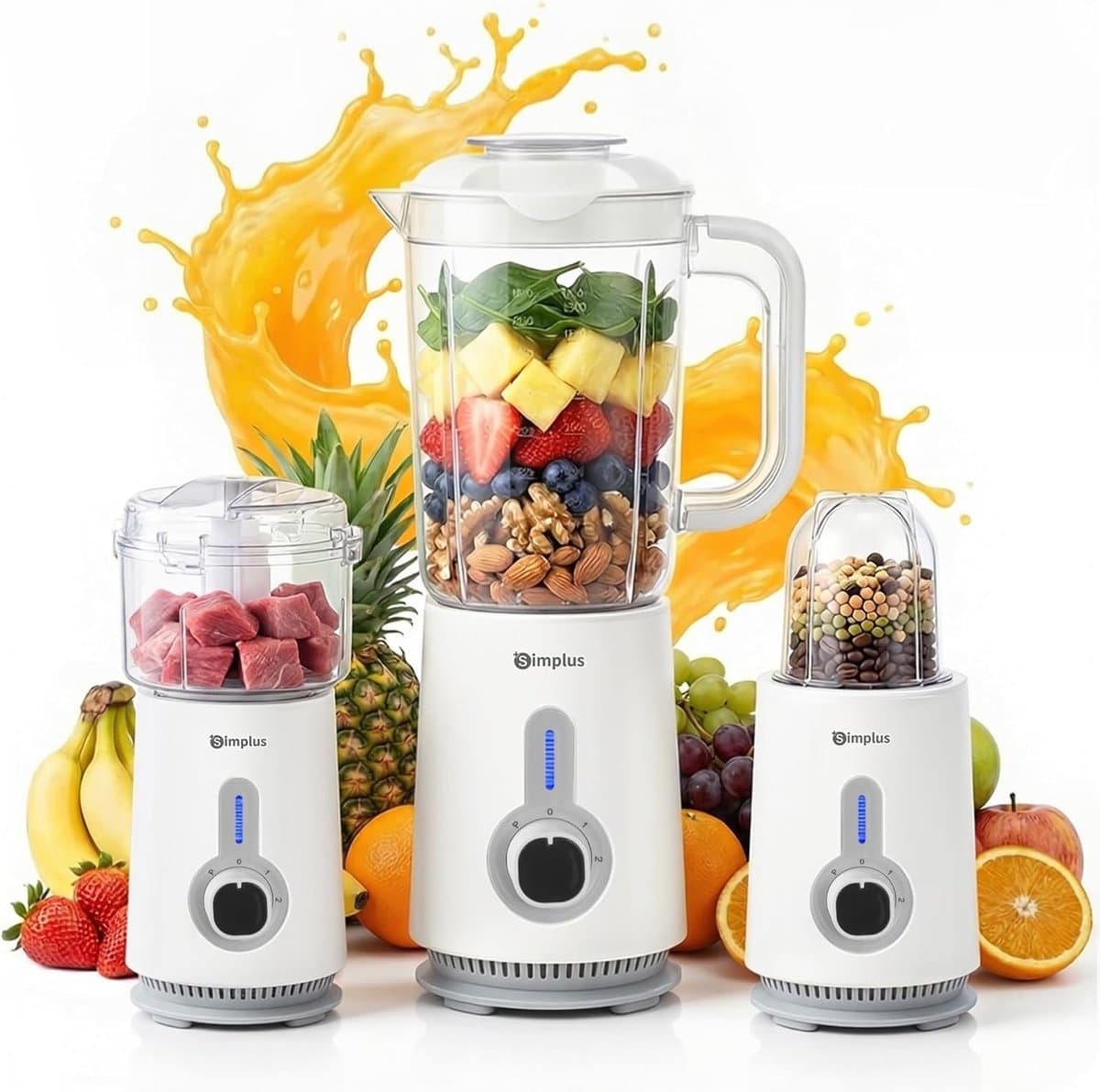 3-in-1 Blender - Keukenmachine Mixer - Smoothies Maken - 3 Speciale Containers - 125 Liter - Wit — afbeelding 1