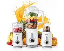 3-in-1 Blender - Keukenmachine Mixer - Smoothies Maken - 3 Speciale Containers - 125 Liter - Wit
