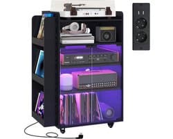 Puluomis - Platenspeler Meubel - LP-kast - Met stekkerdoos - RGB-lichtstrip - Platenspeler Kast - Platenspelerstandaard - Vintage Display Plank