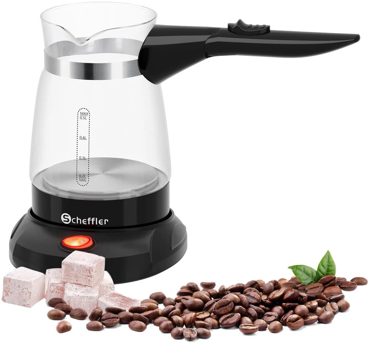Elektrische - Turkse - Koffiemaker - 600W - 0,5L-Glazen - Cezve - Moka-Pot - Espressomaker - Turkse - koffiezetapparaat - 360°- draaibare - basis - BPA vrij - Automatische uitschakeling - Waterkoker - functie 4-6 Kopjes - Zwart - Compact - design — afbeelding 1