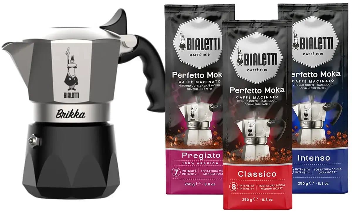 Bialetti New Brikka - 100ml - 2 kops + Bialetti Koffie Proefpakket - 3 x 250 gram — afbeelding 1