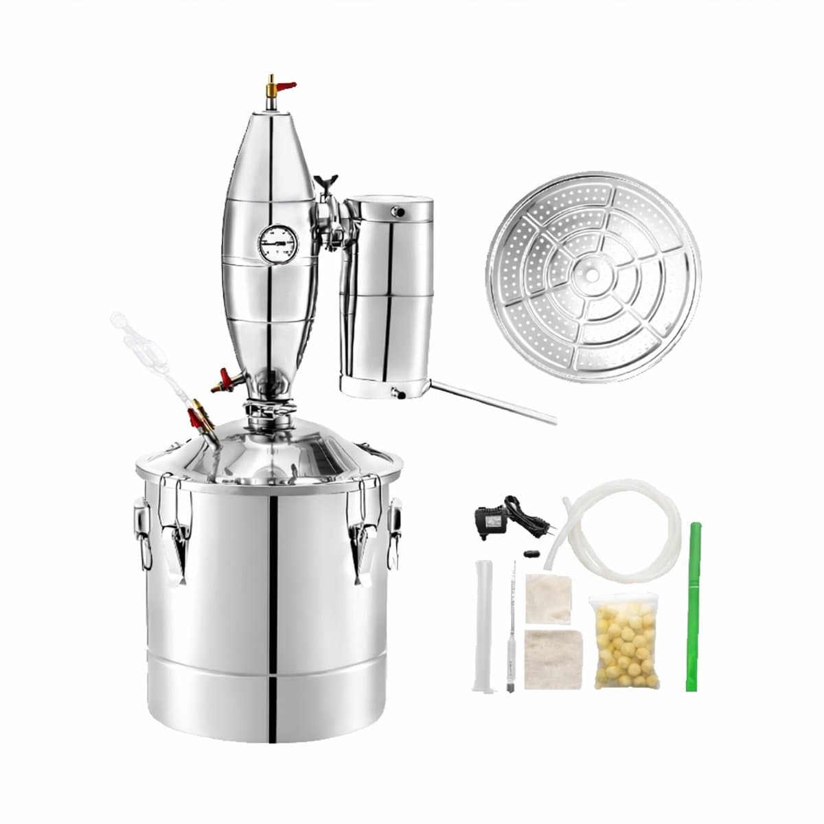 RVS Distilleerketel 70L – Water en Alcohol Distilleerapparaat – Complete Destilleer Set met Thermometer – 304 Roestvrij Staal – Fermentatieketel met Condensor en Koelspiraal – Voor Thuisgebruik en Semi Professioneel Gebruik — afbeelding 1