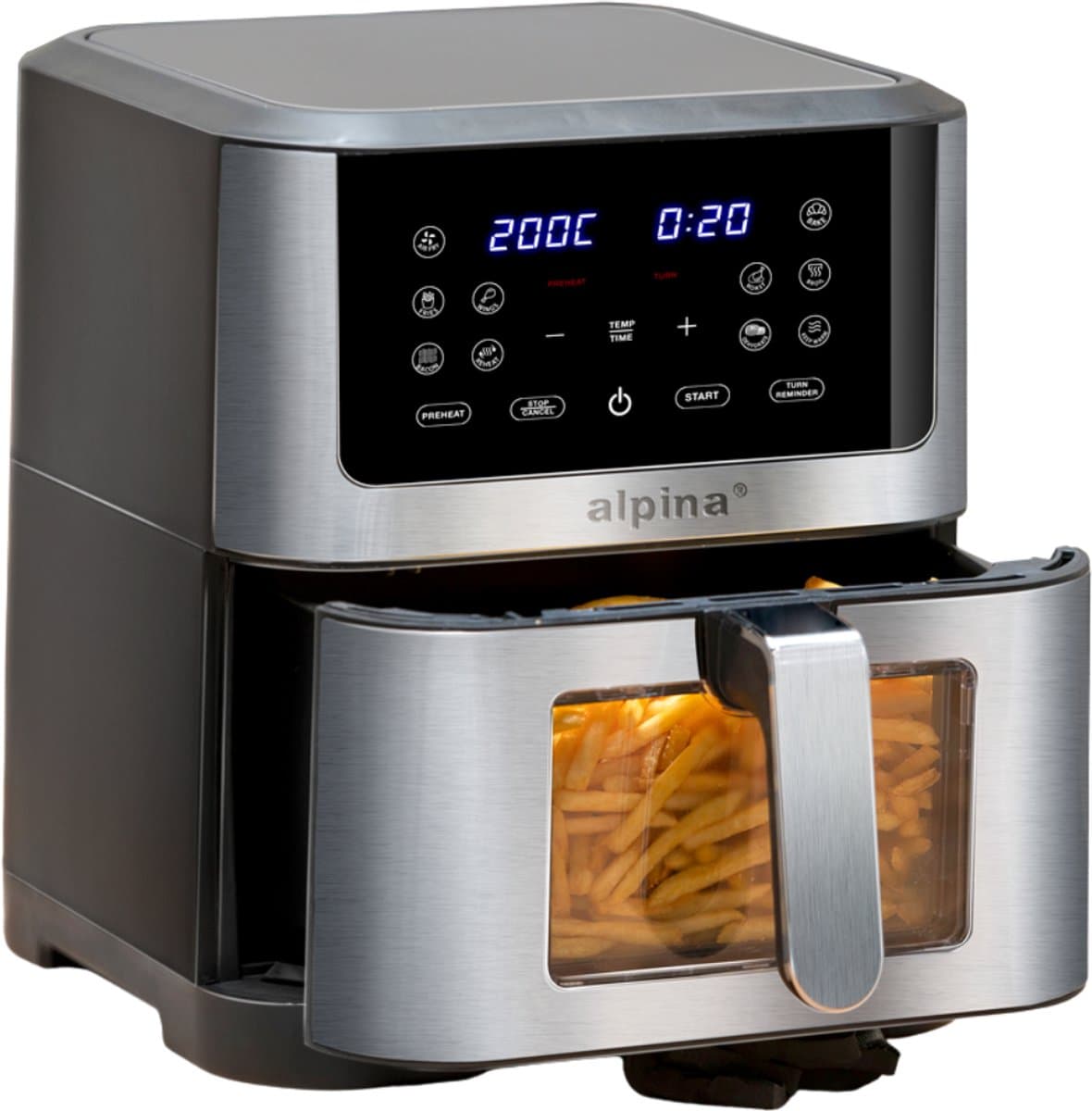 alpina Airfryer XXL - Heteluchtfriteuse 8 Liter - Air Fryer voor 6 Personen en Meer - Heteluchtoven met Digitaal Touchscreen - Instelbare Temperatuur 80 tot 200 Graden - Warmhoudfunctie — afbeelding 1