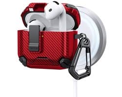 Telestore - AirPods 4 Carbon hard case cover - Carbon hybride rood hoesje Beschermhoes - AirPods 4 Cover - hoesje geschikt voor Apple Airpods 4 - rood - Carbon hard cover - met MagSafe functie