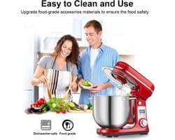 Lunekiss Keukenmixer 6L met RVS mengkom, LED-timer en 1200W stille DC-motor - 6 snelheden, standmixer met accessoires set - Grijs