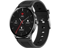 Belesy® NOBLE - Smartwatch Heren – Smartwatch Dames - Horloge – Stappenteller – Calorieën - Hartslag – Sporten - Je eigen foto als wijzerplaat - Kleurenscherm - Full Touch – Silicone – Zwart - Moederdag
