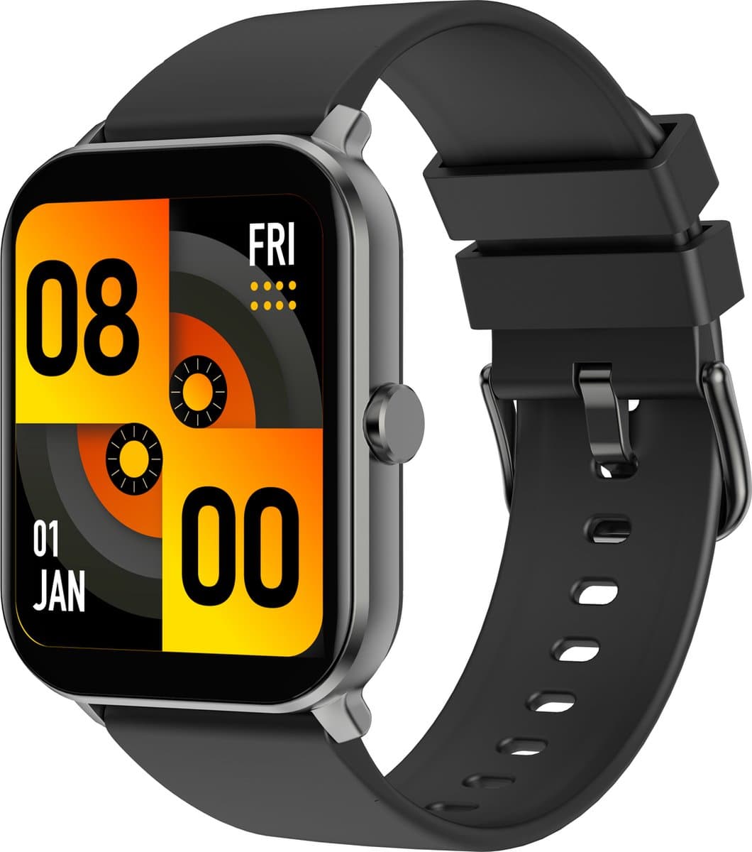 Belesy® KALMIA - Smartwatch Heren – Smartwatch Dames - Horloge – Stappenteller – Calorieën - Hartslag – Sporten - Je eigen foto als wijzerplaat - Kleurenscherm - Full Touch - Splitscreen– Silicone – Zwart - Moederdag — afbeelding 1