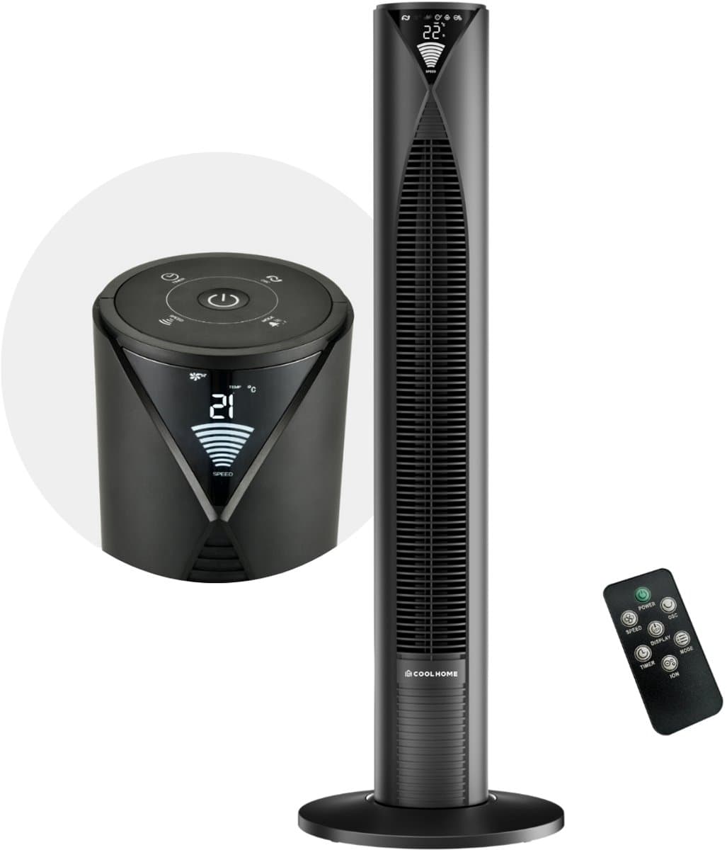 CoolHome CF2205 Ventilator - Stille torenventilator met afstandsbediening - Waaier met timer - Ventilator staand - Tower fan met dimbaar LED scherm - 96 cm - Zwart — afbeelding 1