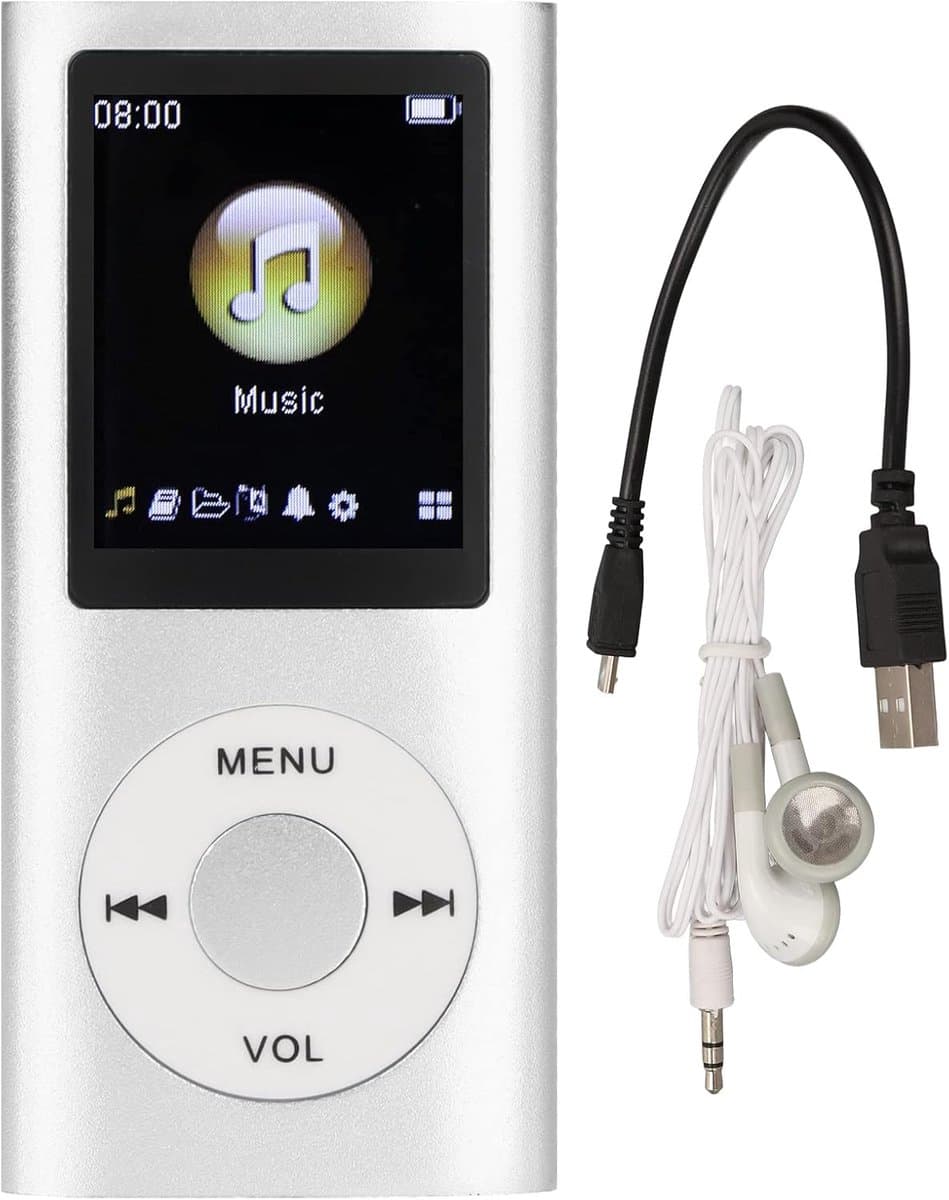 MP3 Speler Bluetooth - Digitaal 1,8-inch LCD-scherm - USB - Draagbaar - Luidsprekers met verliesvrije geluidskwaliteit - Voice recorder - FM radio - SD kaart tot 64GB(let op: de kaart is niet inbegrepen) - Zilvergrijs — afbeelding 1