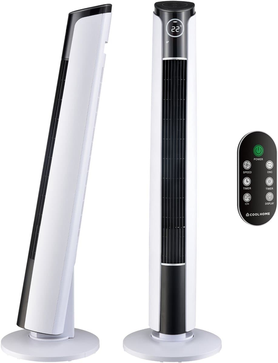 CoolHome CF2204 Design Ventilator - Wit - Torenventilator - Afstandsbediening - Timer - Dimbaar LED-scherm - Kolomventilator met Luchtreiniger - Ventilator Staand — afbeelding 1