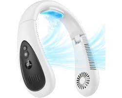 Nekventilator, opvouwbare nekventilator met LED-display, draagbaar en oplaadbaar, met 3 snelheidsaanpassing en koellichaam, aluminium plaat, handsfree persoonlijke ventilator, USB-aangedreven, draagbare nekventilator voor op reis en buitenshuis