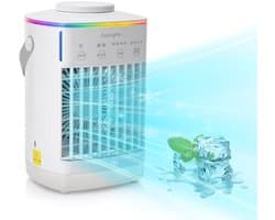 Mobiele airco -Mobiele airco zonder afvoerslang - Mobiele airco voor slaapkamer - 3-in-1 - Ventilator - Voor Slaapkamer & Woonkamer - 4 Snelheden - Airconditioning - Draagbare Aircooler - LED Verlichting - Draagbare airconditioner