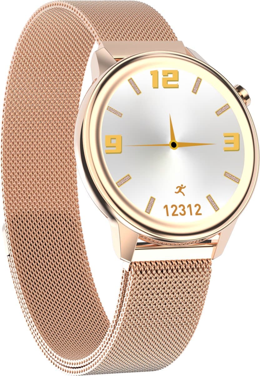 Belesy® MOON - Smartwatch Dames - Horloge - Stappenteller - Lichaamstemperatuur - Bloeddruk - Zuurstofgehalte - Ademhaling - Full Touch - Diverse Wijzerplaten - Mutli sport - Milanees - Staal - Rose Goud - Moederdag — afbeelding 1