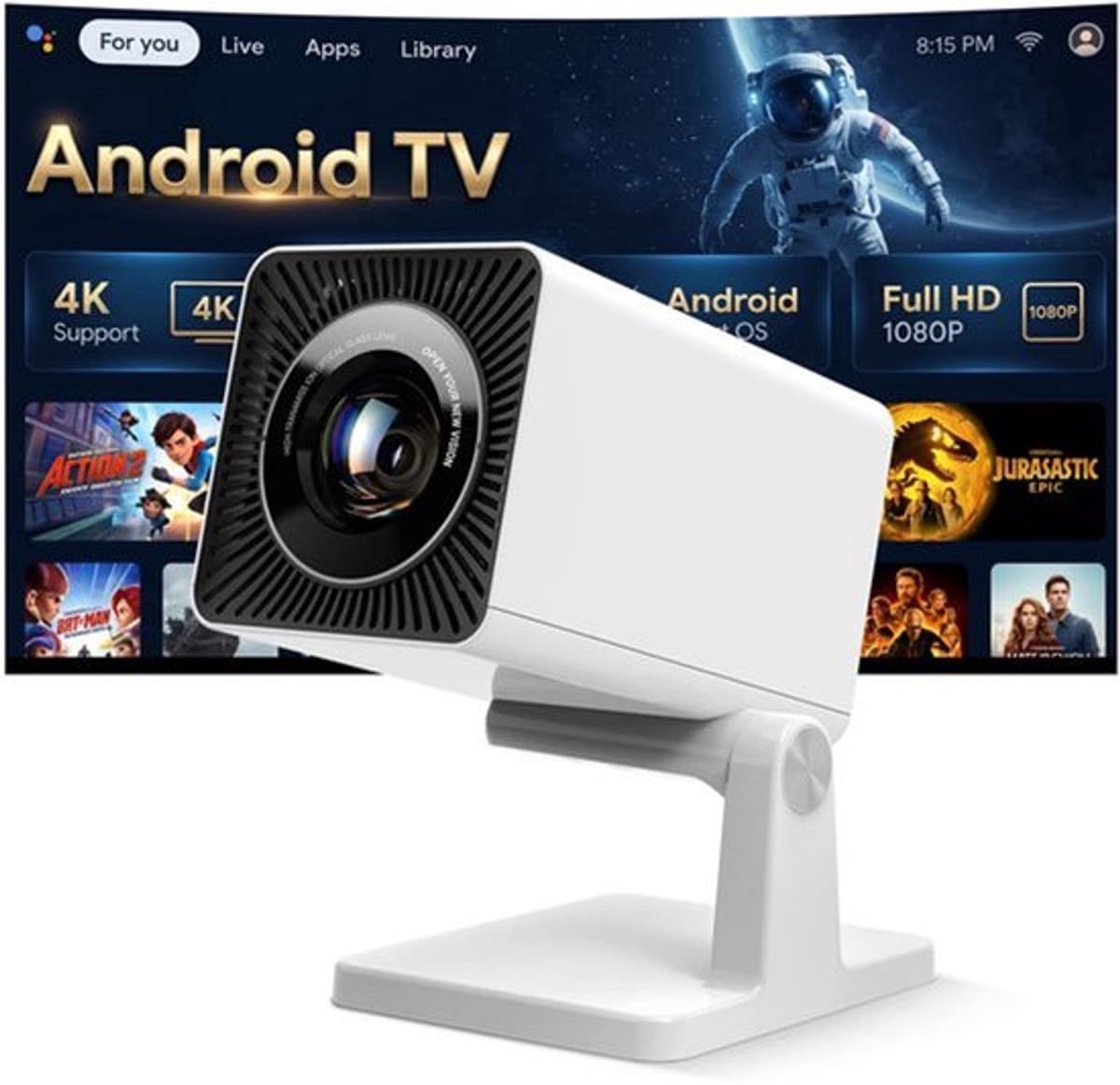 Beamer LCD - 1280 x 720 Resolutie - 1920 x 1080 Output - Optische Glazen Lens - Voor Thuisbioscoop - Smart Projector — afbeelding 1