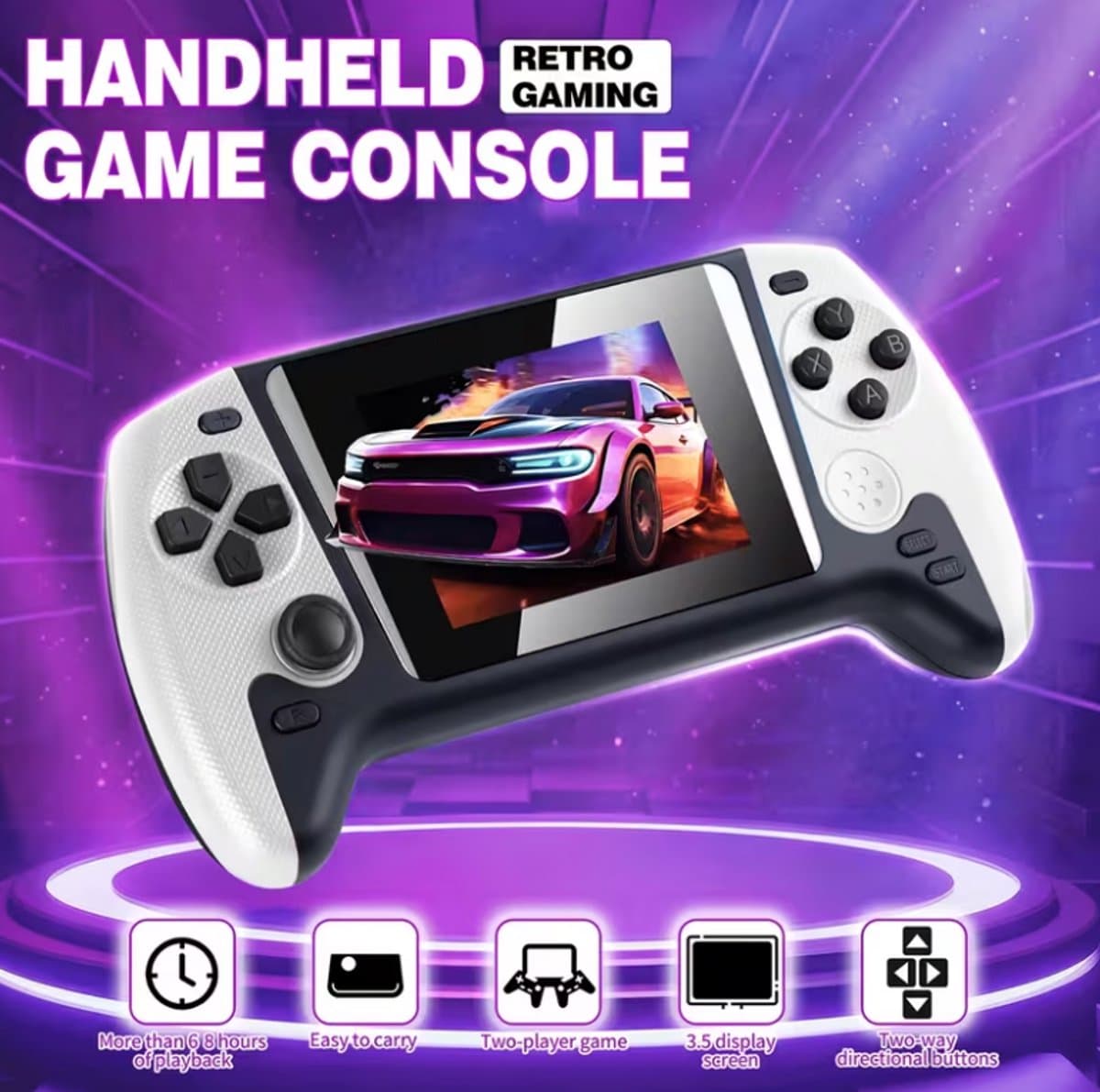 Retro Handheld Gameconsole - Draagbare Spelcomputer - 3,5 Inch Scherm - Oplaadbaar - Klassieke Games - TV Aansluiting - Wit — afbeelding 1
