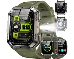 Robuuste Militaire Smartwatch voor Heren – Sporthorloge - Bluetooth - Bellen|opnemen - Bloeddrukmeter - SpO2 - 2,01-inch scherm - Fitnesstracker - stappenteller meter - Outdoor Smartwatch - Geschikt voor iOS/Android - Groente
