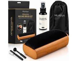 Montzys® Platenborstel Set - Vinyl Borstel met Reinigingsvloeistof & Naaldborstel - LP Platenreiniger voor Platenspeler - Inclusief Opbergzakje