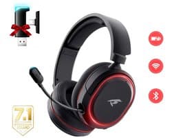 Picun G2 - Gaming Headset-Over Ear Koptelefoon Draadloos- met Retractable ENC microfoon-7.1 Surround Sound- Bluetooth 5.3- Multiplatform vor PC/PS5/PS4/Switch- Zwart rood
