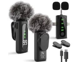 Nuvance Draadloze Microfoon - 2 Stuks - Lavalier Mic - Windshields - Dasspeld - Microfoon Draadloos - USB-C & 8-Pin - Microphone