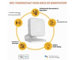WLAN-thermostaat voor airconditioners en lucht-warmtepompen, afstandsbediening, spraakbediening, thermometer en hygrometer