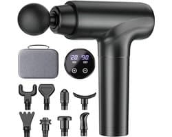 Massagepistool met LED-Touchscreen – 20 Snelheden – 9 Massagekoppen – Stil Percussie Massageapparaat – Inclusief Draagtas
