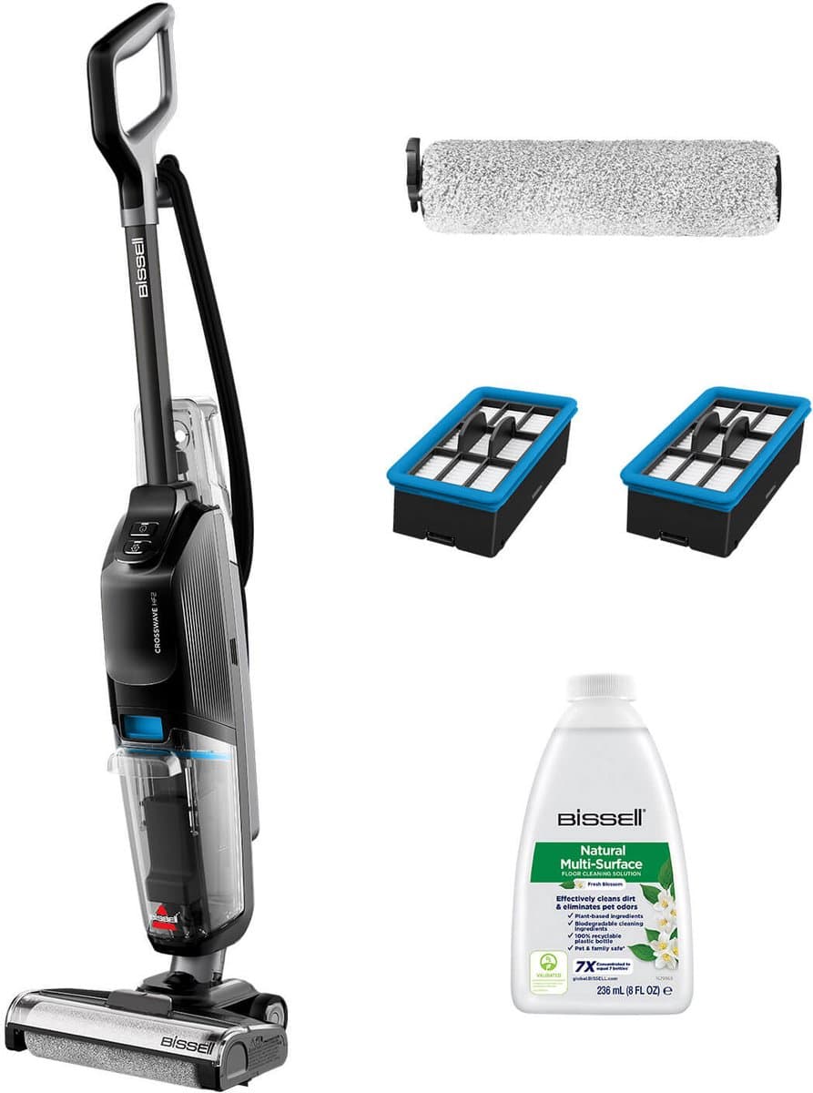 BISSELL CrossWave HF2 Pro Steelstofzuiger met Dweilfunctie - Vloerreiniger met Snoer - Lichtgewicht Vacuum Cleaner - Reinigingsmachine voor Harde Vloeren - 2 in 1 Stofzuiger & Dweil - Extra Krachtige Motor 46aW - Incl. 2 Filters & 1 Brushrol - 3848N — afbeelding 1